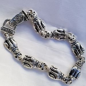 Cat bracelet silver tone metal linked kitty kitten